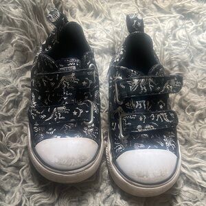 Converse Kids Black Canvas Velcro Sneakers with White Dino Print